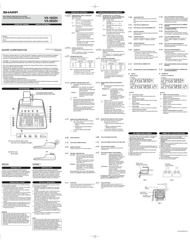 Sharp VX-1652H - ELECTRONICS Desktop Calculator User manual