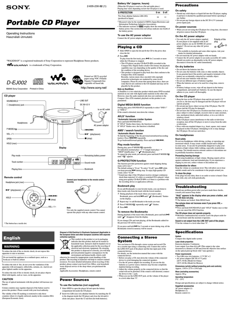Sony D-EJ002 operating instructions