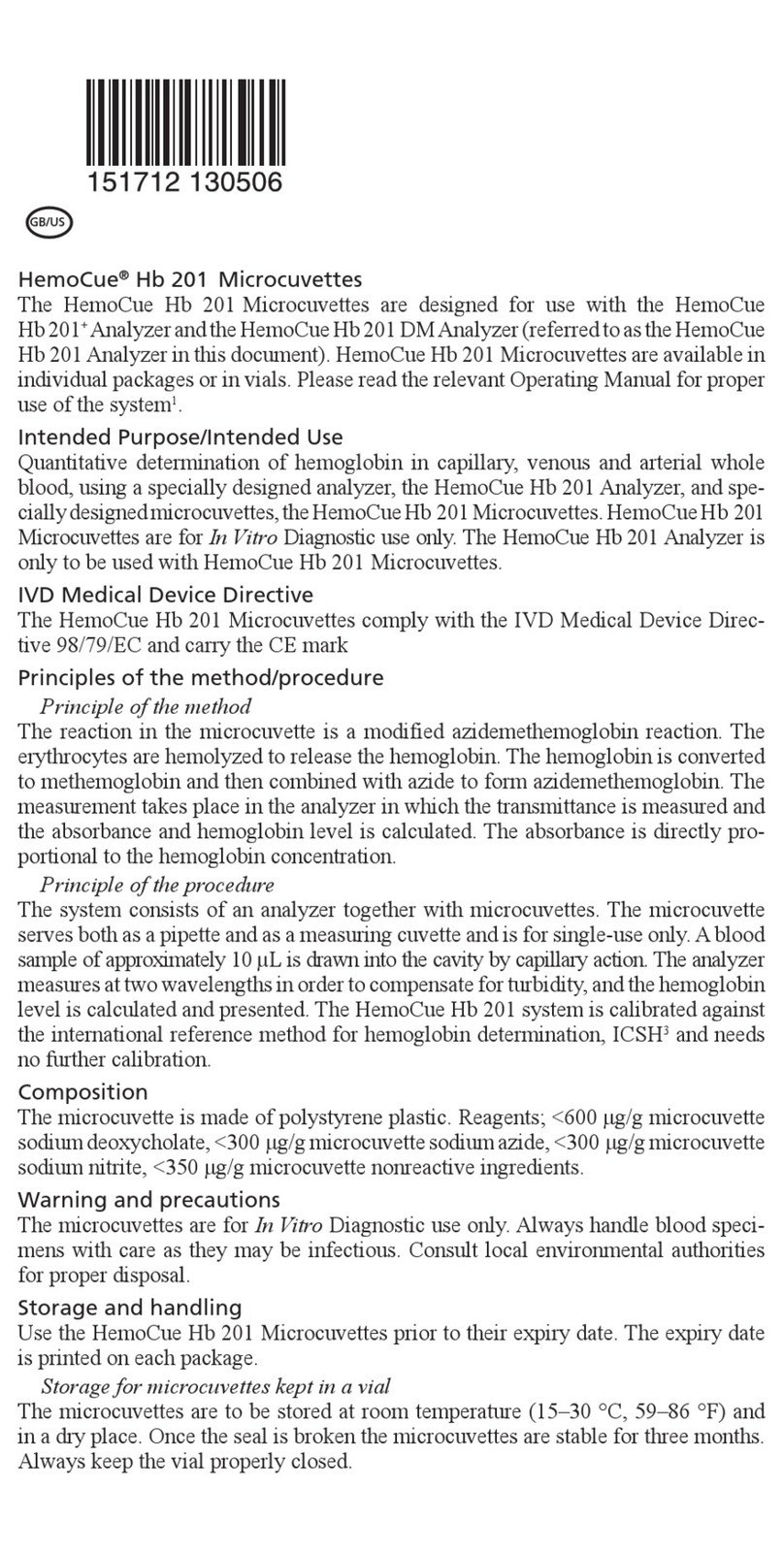 HemoCue Hb201 User manual