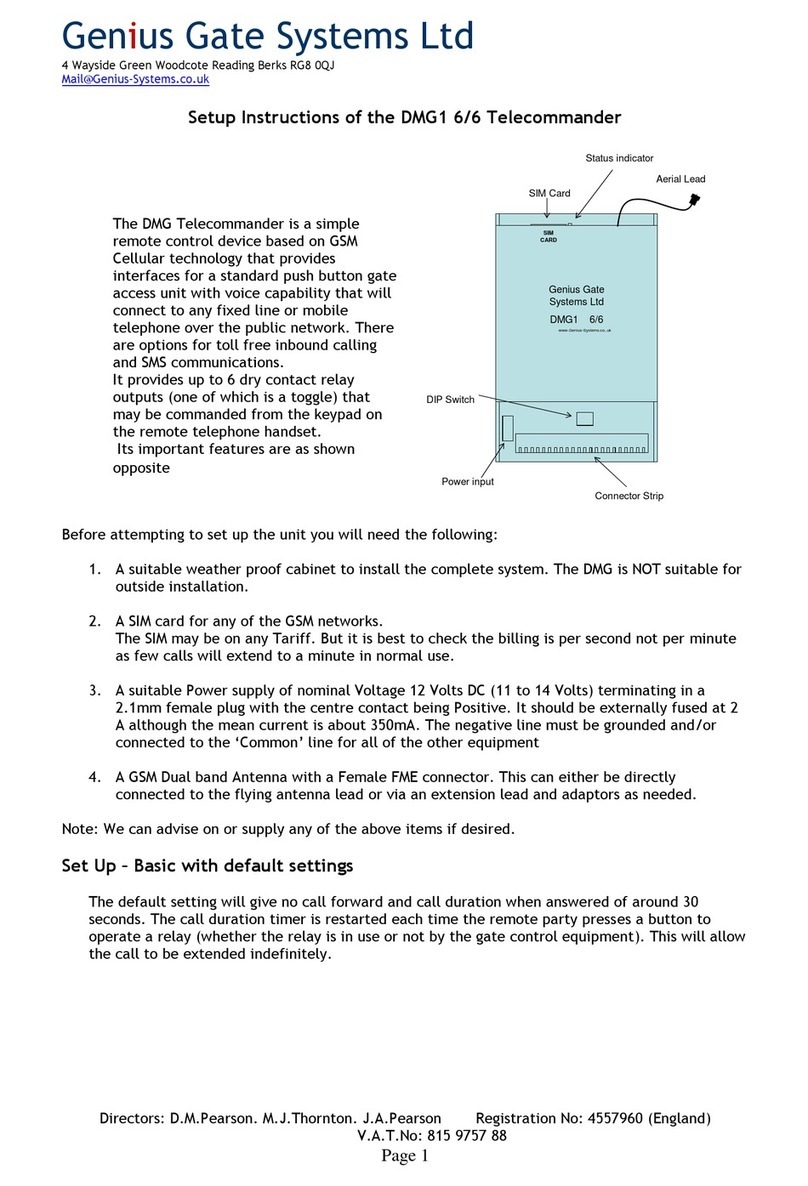 Genius Gate Systems DMG1 6/6 Telecommander Setup instructions