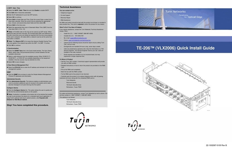 Turin Networks TE-206 Quick install guide
