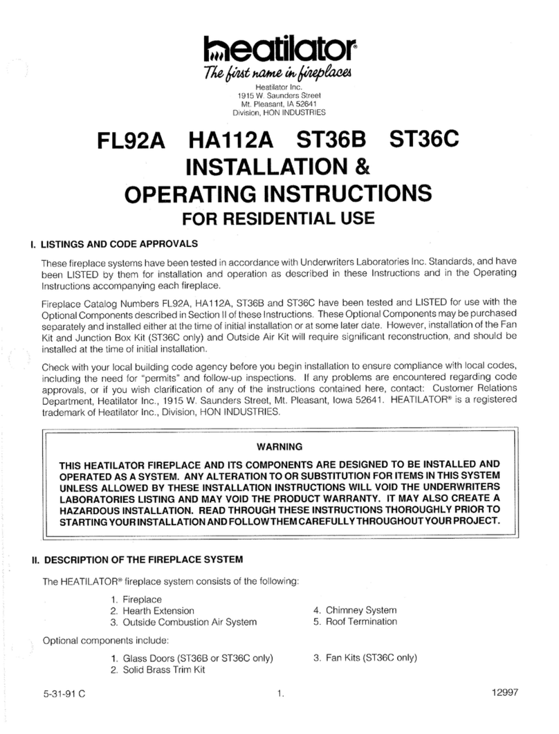 Heatilator FL92A Installation & operating instructions