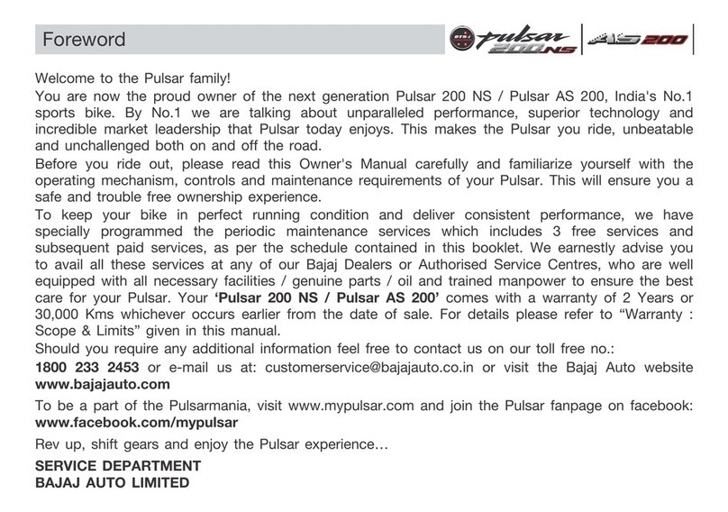 Bajaj Auto Pulsar 200 NS owner's manual