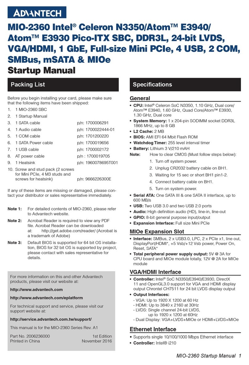 Advantech MIO-2360 SBC Startup manual
