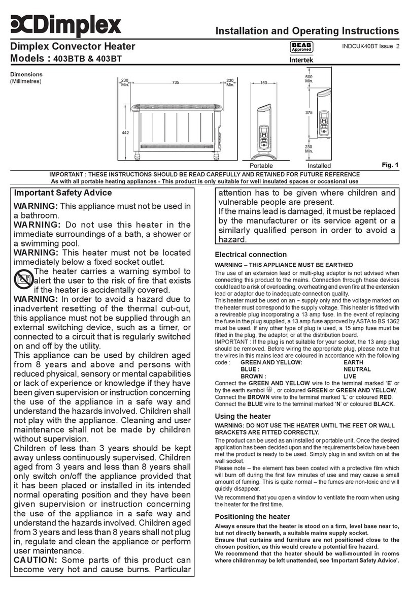 Dimplex 403BTB Installation and operating instructions