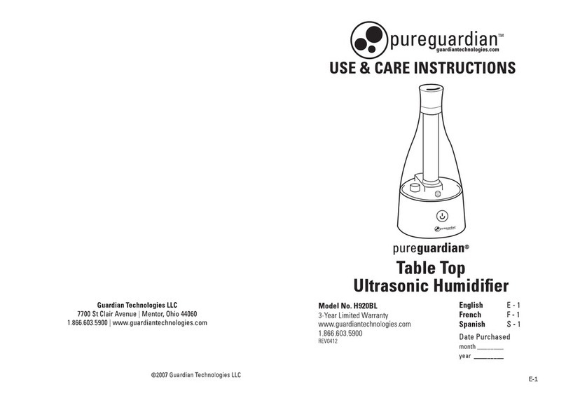 pureguardian H920BL Quick reference guide