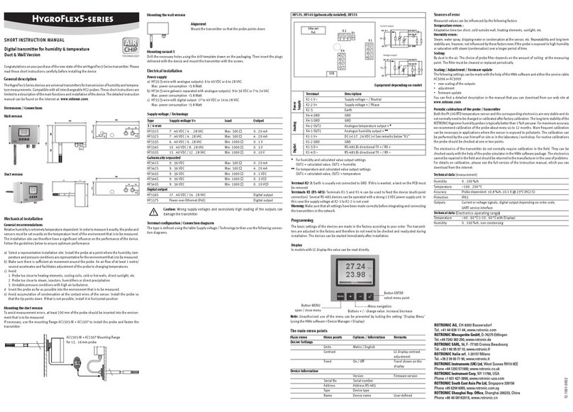 Rotronic HygroFlex 5 Series User manual