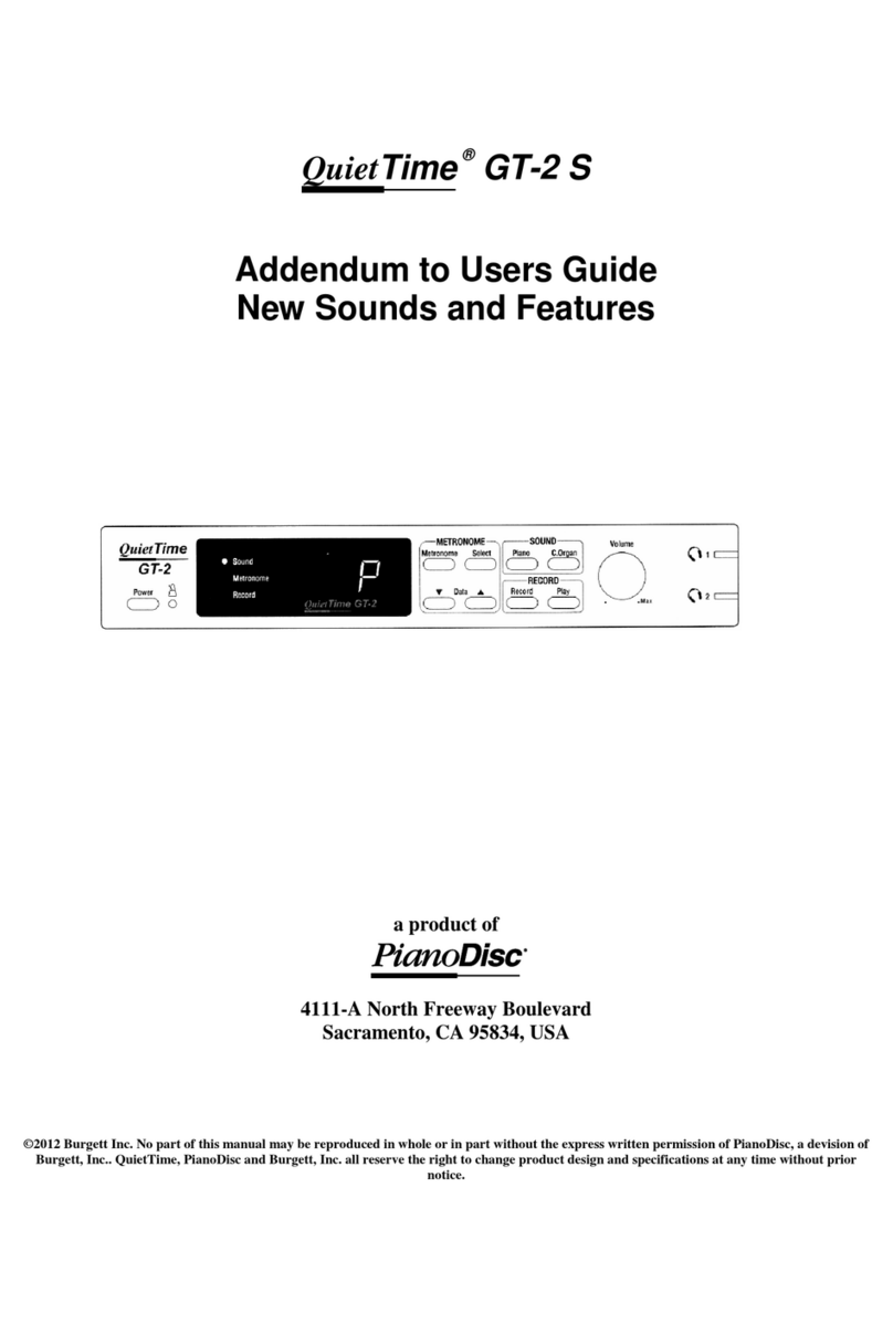 PianoDisc QuietTime GT-2 S Addendum to Users Guide