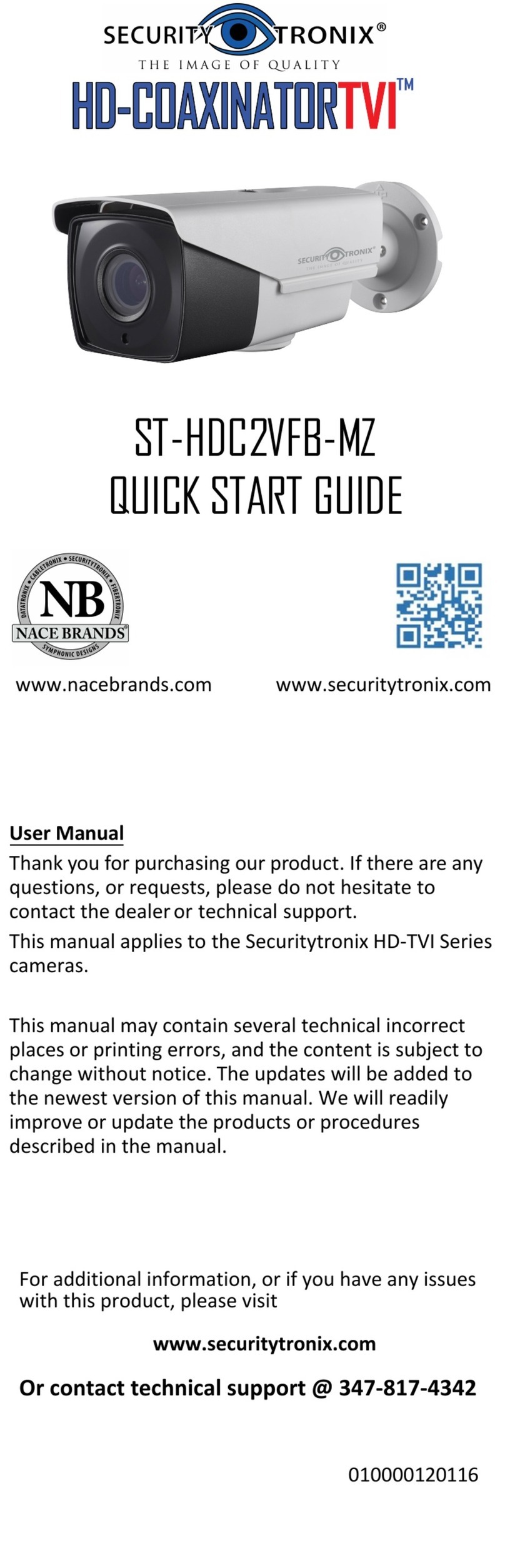 Securitytronix HD-CoaxinatorTVI ST-HDC2VFB-MZ User manual
