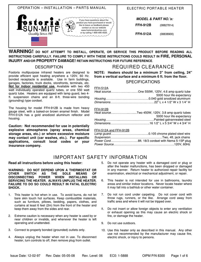 Fostoria FFH-912B Operation and installation manual