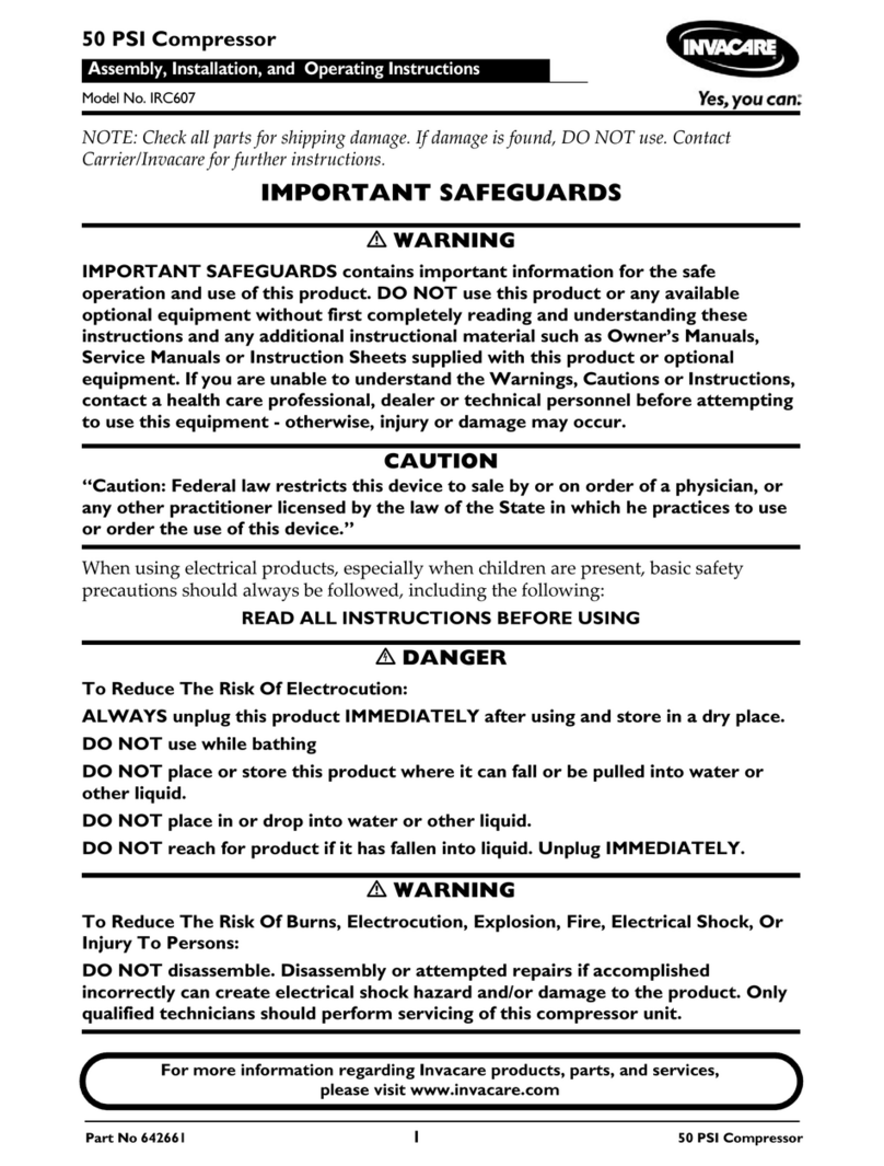 Invacare 50 psi Compressor IRC607 Assembly, installation and operating instructions Invacare 50 psi Compressor IRC607 Assembly, installation and operating instructions