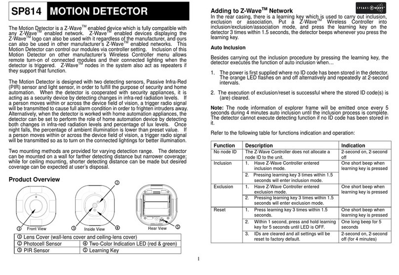 Speaks z wave SP814 user manual