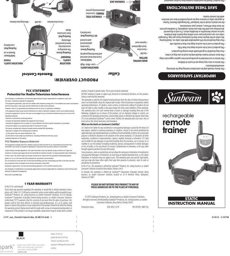 Sunbeam Pets SBRTT2 instruction manual