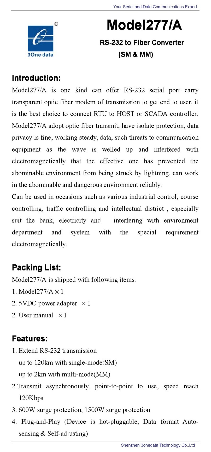 3One data 277/A user manual