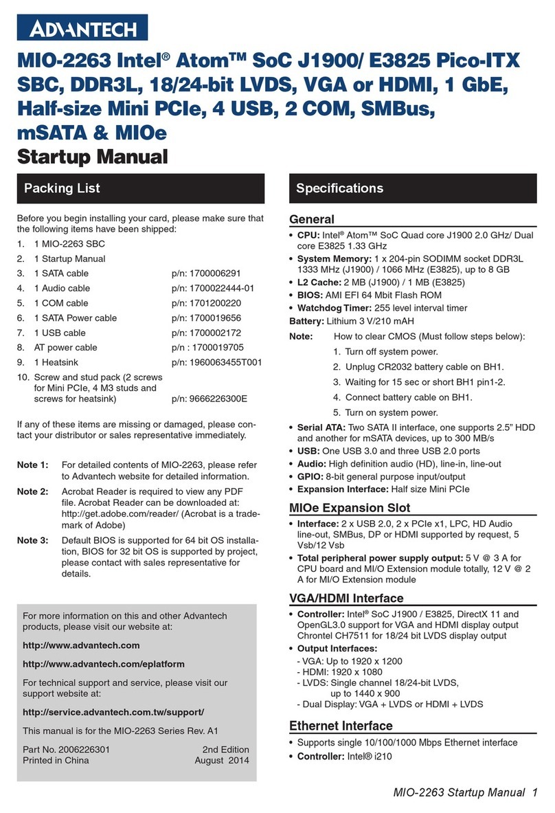 Advantech MIO-2263 Startup manual