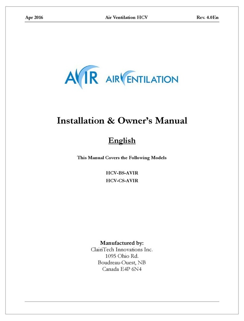 Air Vent Inc. HCV-BS-AVIR Installation & owner's manual Air Vent Inc. HCV-BS-AVIR Installation & owner's manual