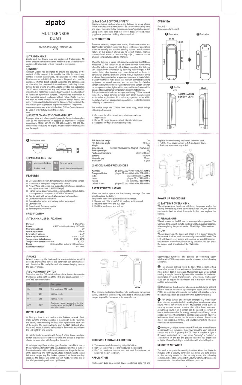 Zipato MULTISENSOR QUAD Quick installation guide