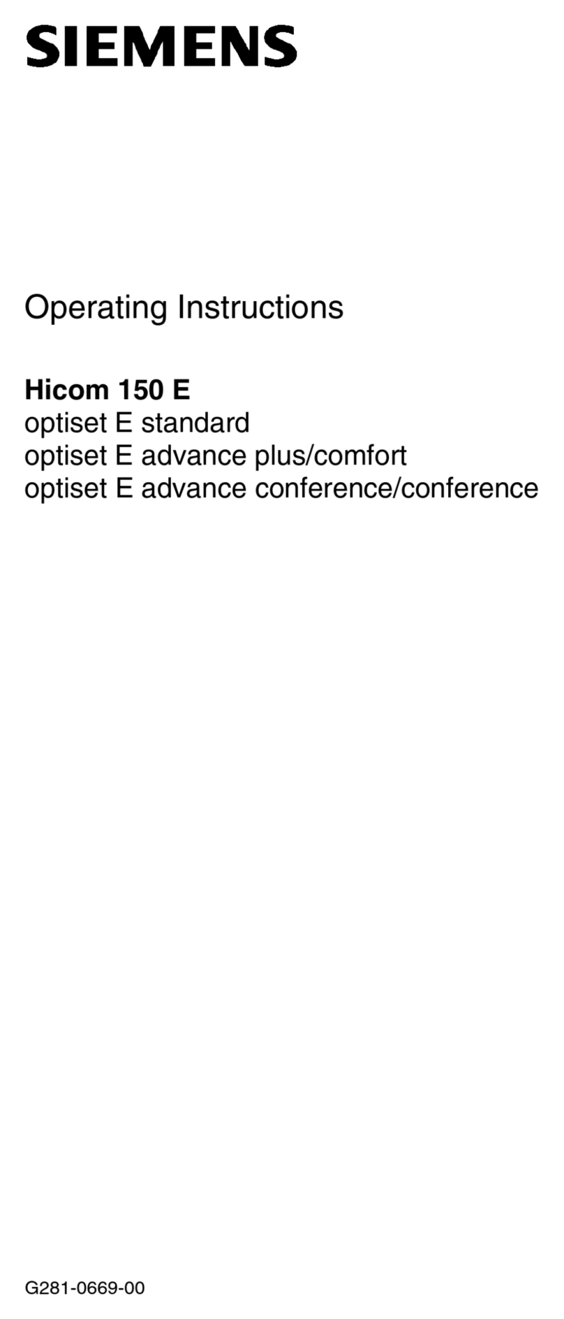 Siemens Hicom 150 E optiset E standard operating instructions