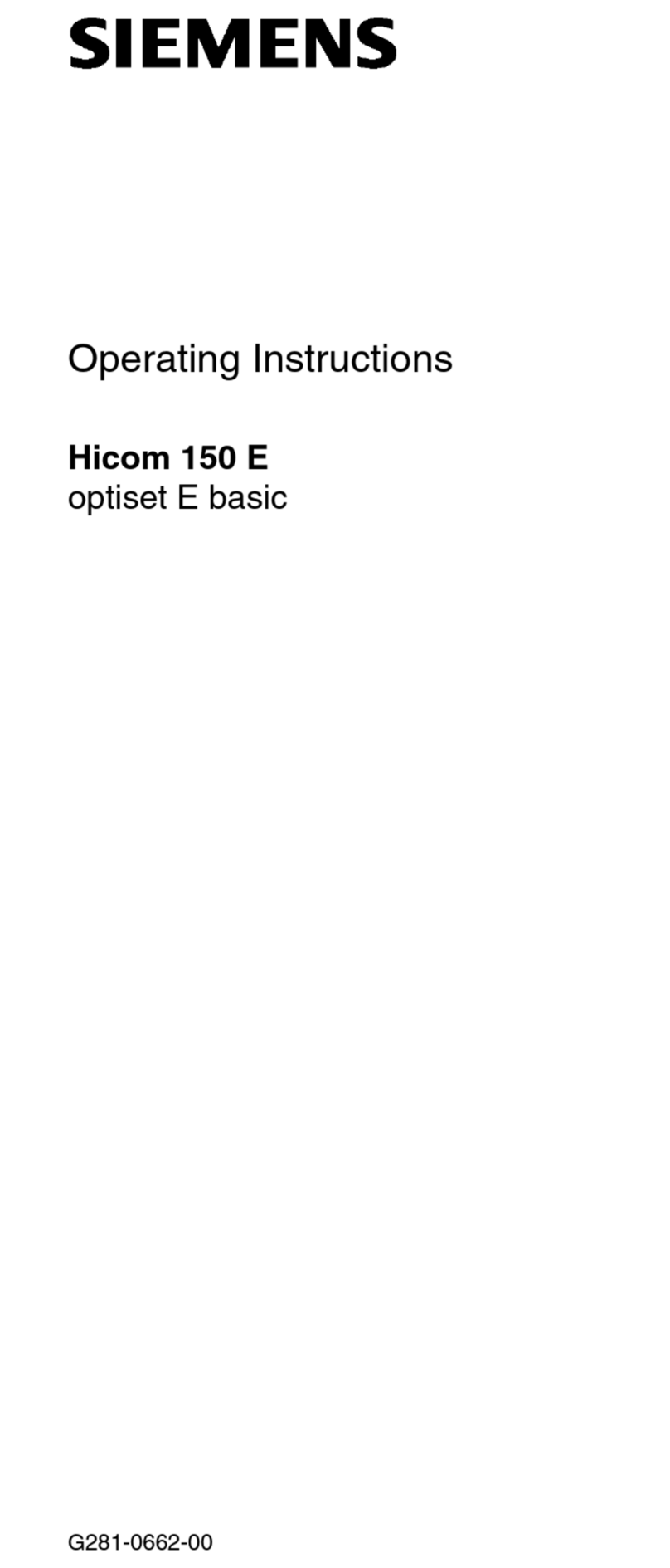 Siemens Hicom 150 E optiset E basic User manual
