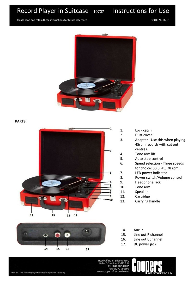Coopers of Stortford Record Player in Suitcase Instructions for use Coopers of Stortford Record Player in Suitcase Instructions for use