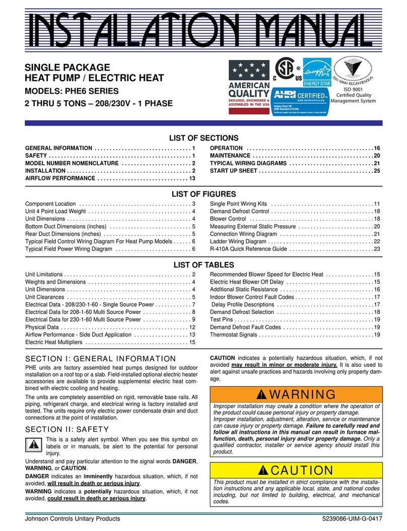 Johnson Controls Unitary Products PHE6 SERIES installation manual