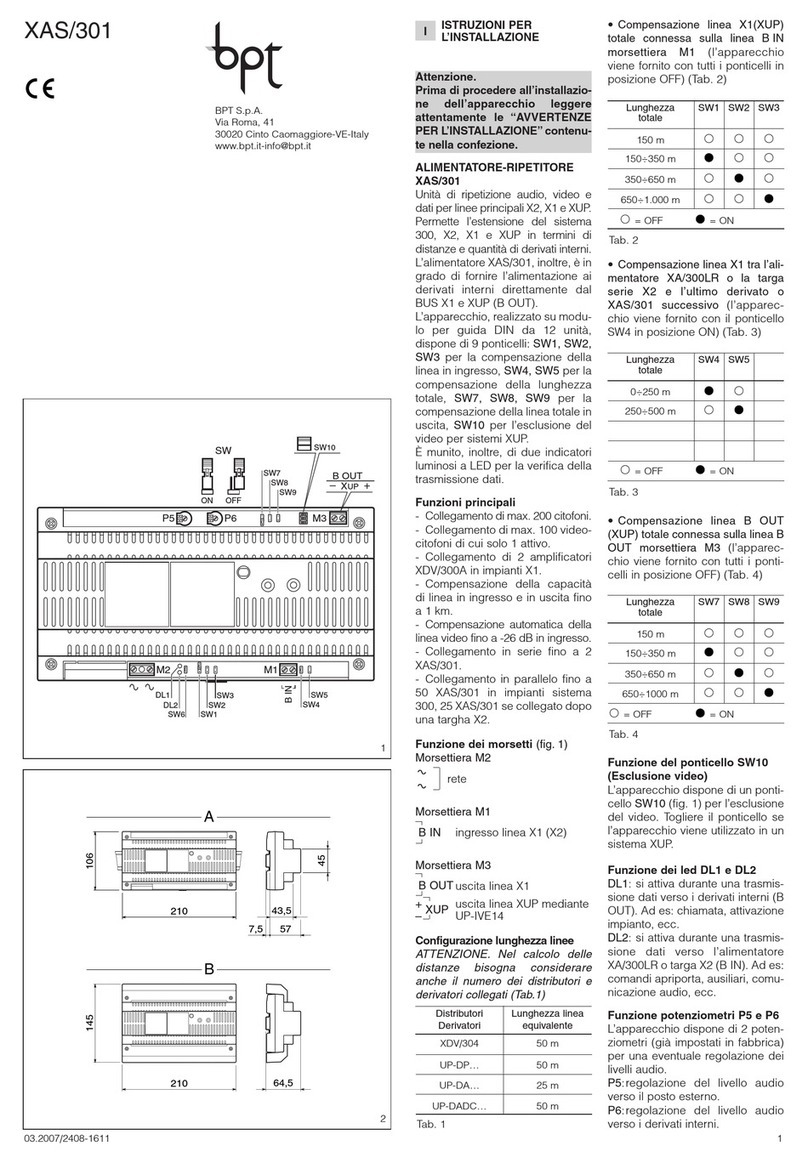 Bpt XAS/301 installation instructions