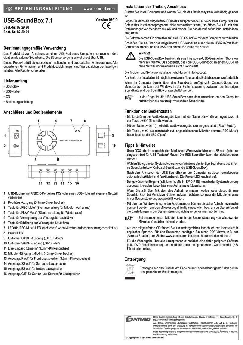 Conrad Electronic USB-SoundBox 7.1 operating instructions