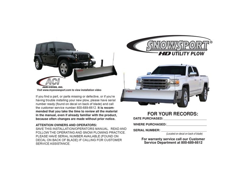 Snowsport HD utility plow Installation and operator's manual