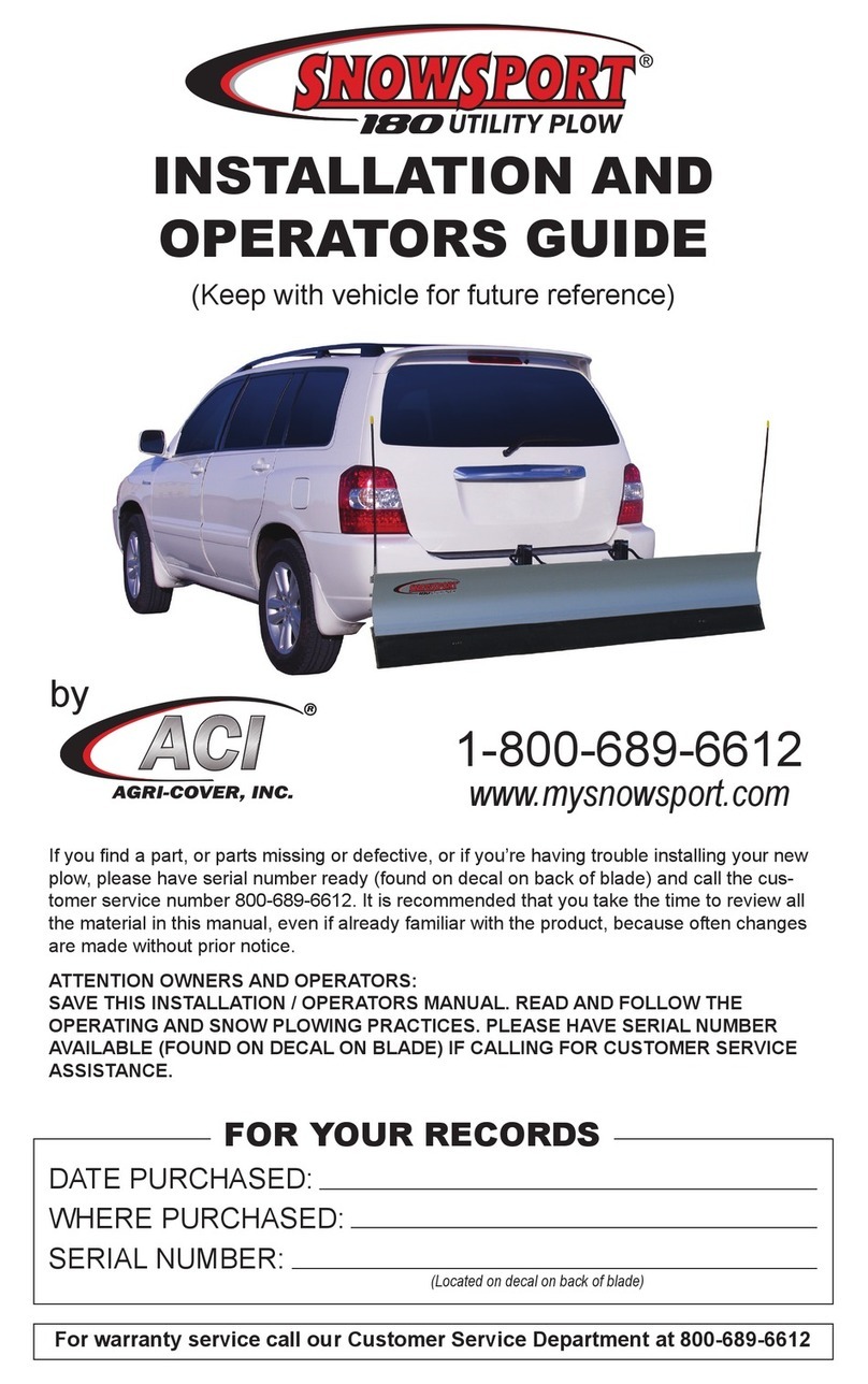 Snowsport 180 utility plow Installation and operator's manual