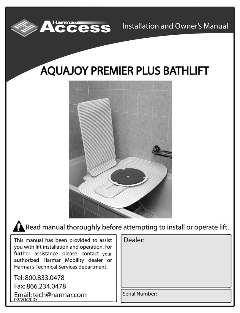Harmar Access aquajoy premier plus bathlift Installation & owner's manual Harmar Access aquajoy premier plus bathlift Installation & owner's manual