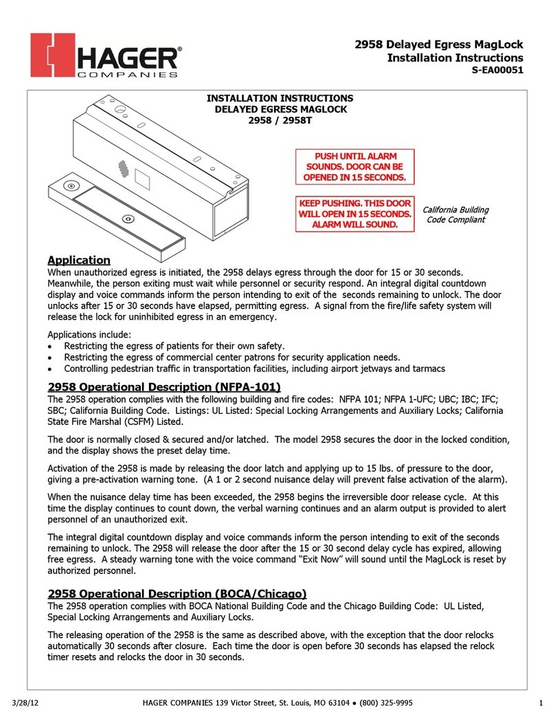 hager 2958 Delayed Egress MagLock installation instructions