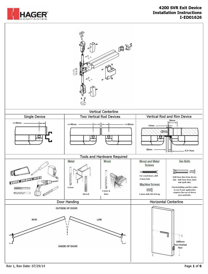 hager 4200 SVR Exit Device installation instructions
