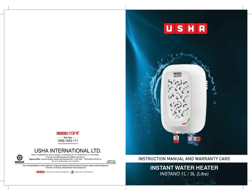 usha Usha Instant Water Heater Instruction manual and warranty card