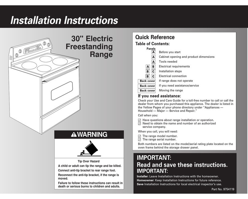 Whirlpool 36'' Freestanding Gas Range installation instructions