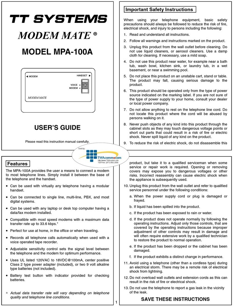 TT Systems Modem Mate MPA-100A user guide