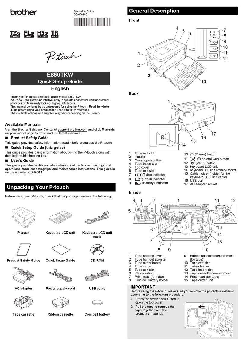 Brother P-Touch E850TKW Quick setup guide
