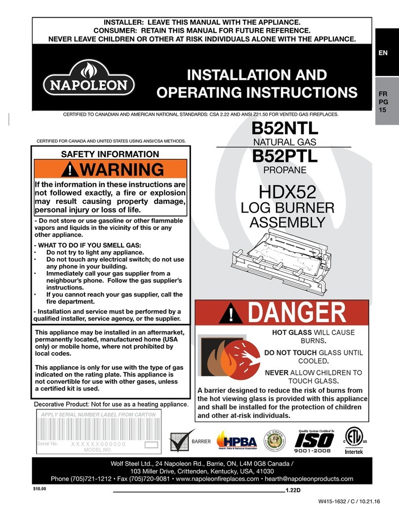 Napoleon B52NTL Installation and operating instructions