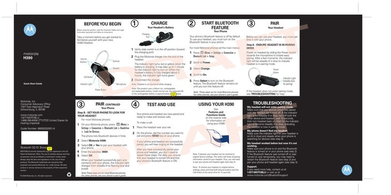Motorola H390 - Headset - In-ear ear-bud quick start guide