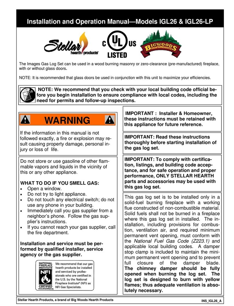 Stellar Hearth IGL26 Installation and operation manual