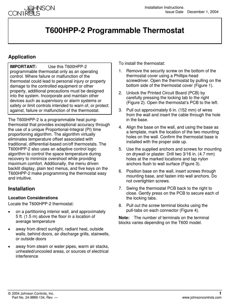 Johnson Controls T600HPP-2 installation instructions