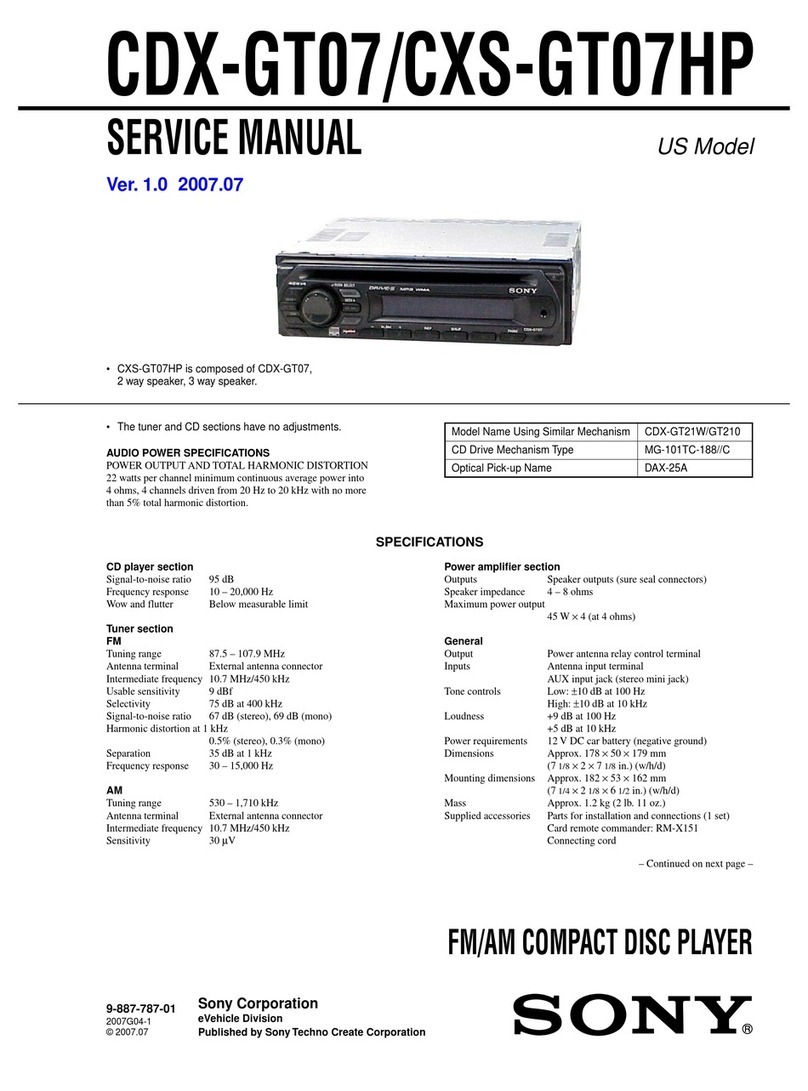 Sony CDX-GT07 - Fm/am Compact Disc Player User manual