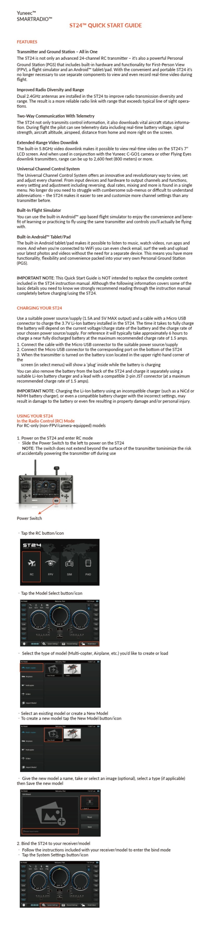 YUNEEC SMARTRADIO ST24 quick start guide