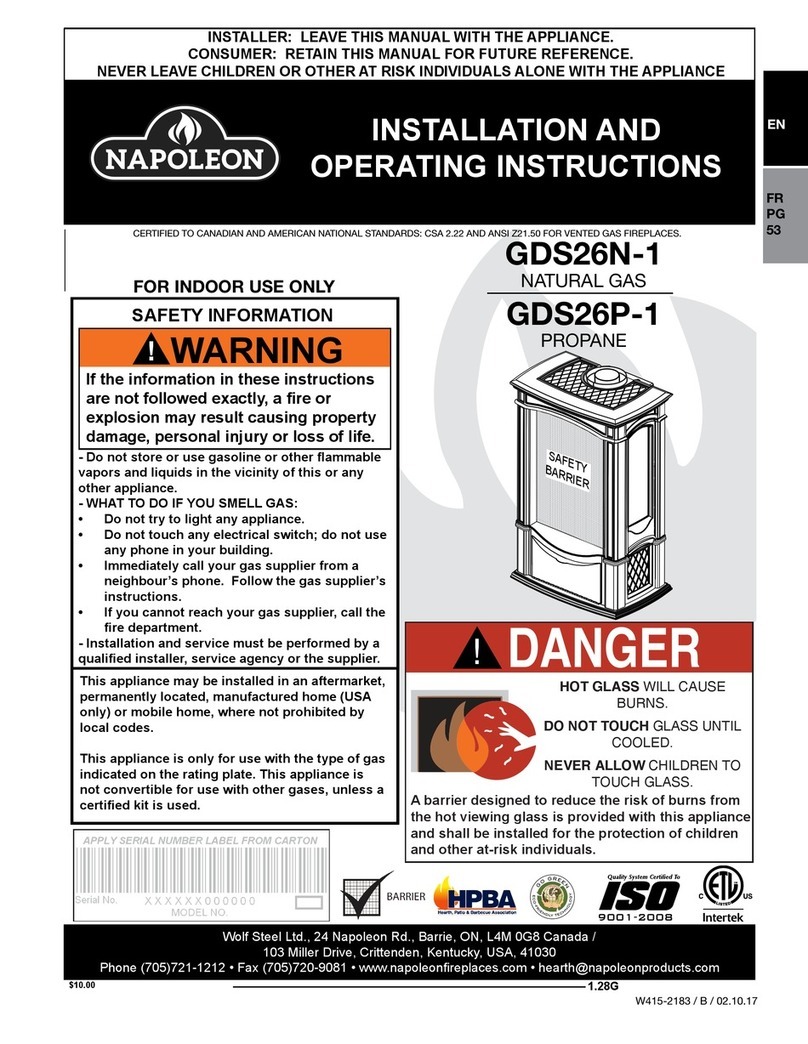 Napoleon GDS26P-1 Installation and operating instructions