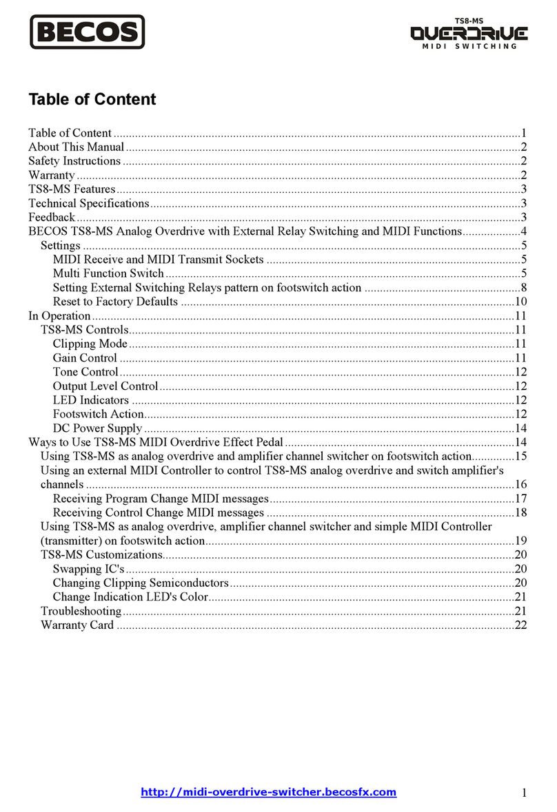 Becos TS8-MS Overdrive Midi Switching user manual