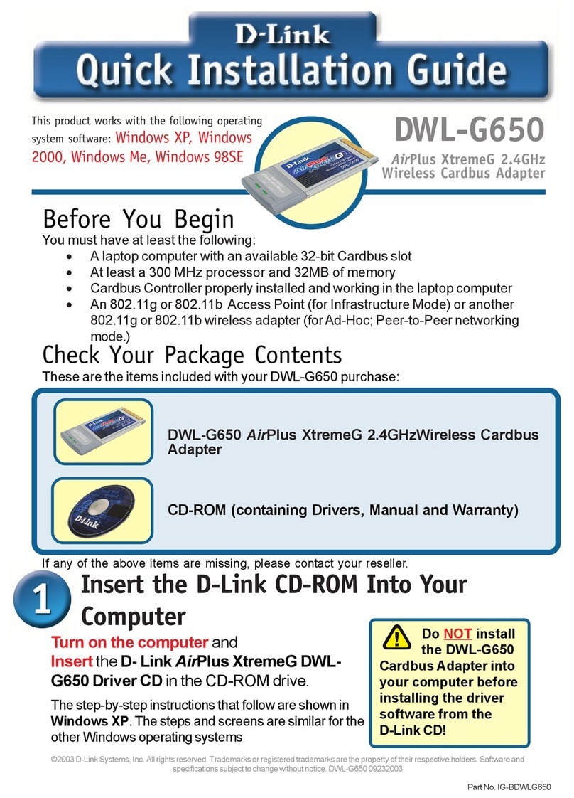 D-Link AirPlusXtremeG DWL-G650 User manual D-Link AirPlusXtremeG DWL-G650 User manual