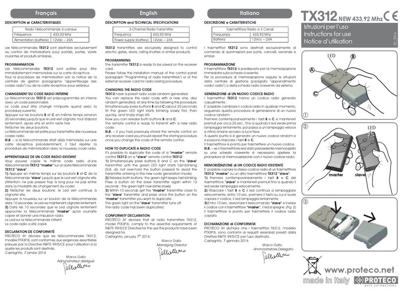 Proteco TX312 Instructions for use