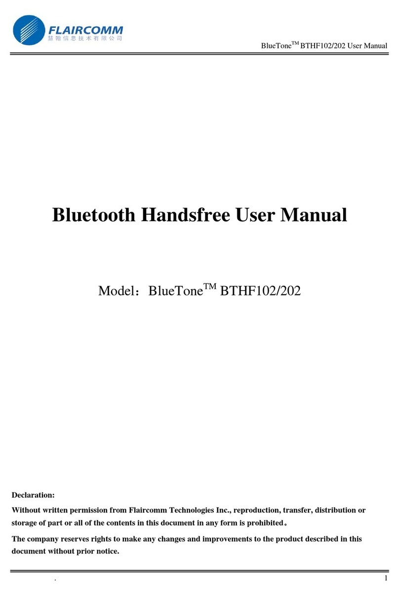 Flaircomm Technologies BLUETONE BTHF102 User manual