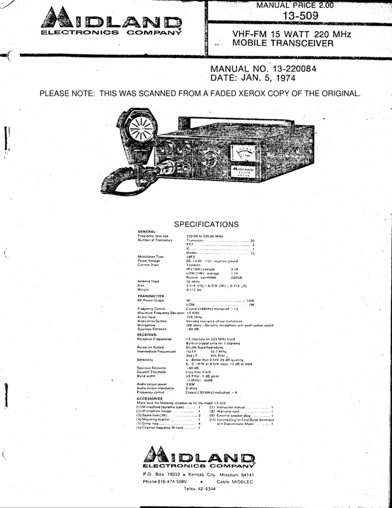 Midland VHF-FM 15 watt 220 MHz Mobile Transceiver User manual