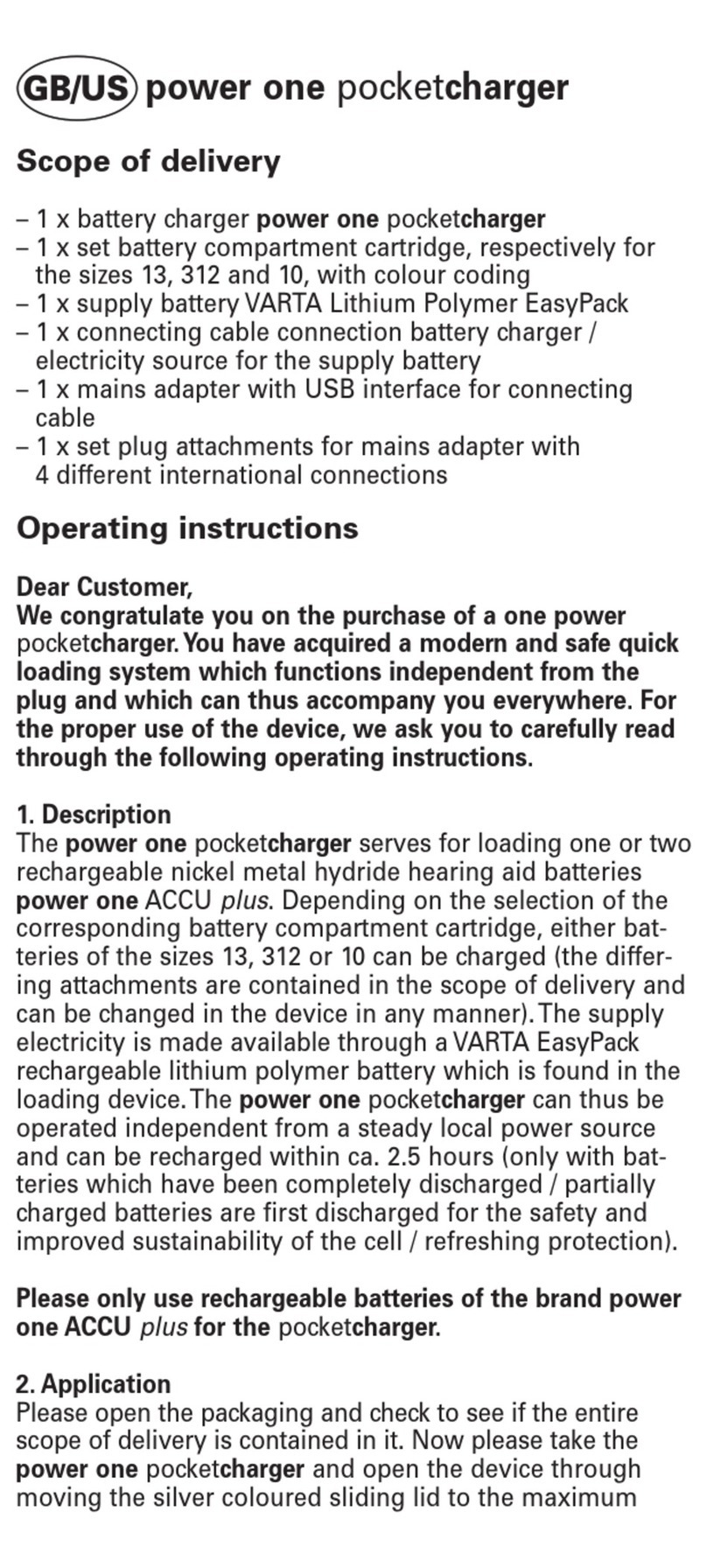 Power One Pocketcharger operating instructions