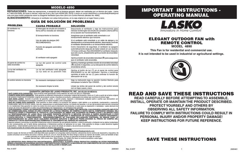 Lasco 4890 Important instructions & operating manual